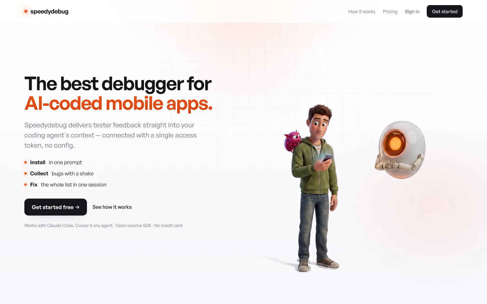 Speedydebug website — the best debugger for AI-coded mobile apps.